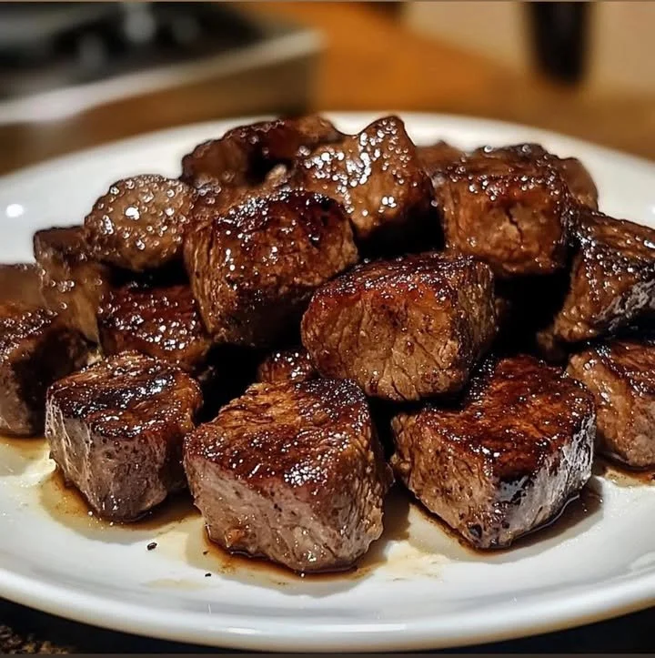Delicious crockpot steak bites served with herbs and spices