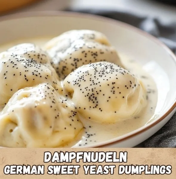 Delicious Dampfnudeln sweet yeast dumplings served with sauce