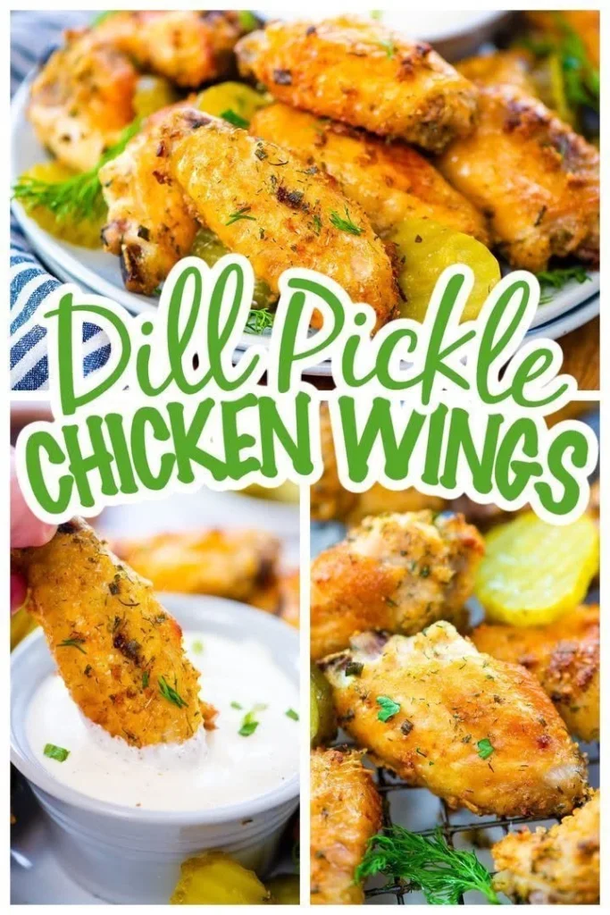 Delicious Dill Pickle Ranch Chicken Wings served with dipping sauce
