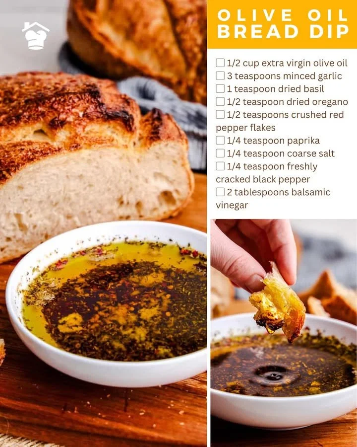 Dip de pan de aceite de oliva italiana servido con pan fresco en un tazón