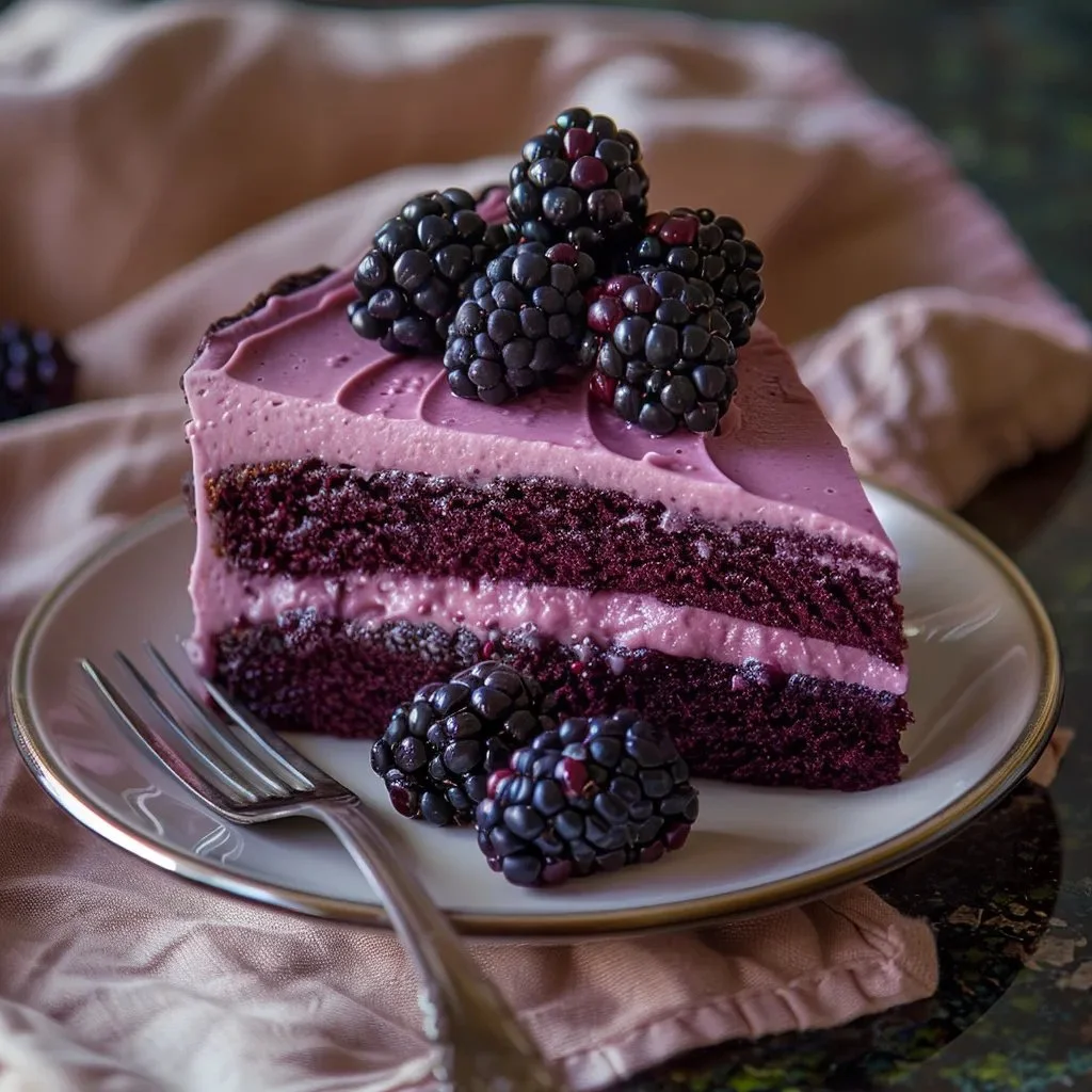 Easy authentic blackberry velvet gothic cake with rich purple frosting