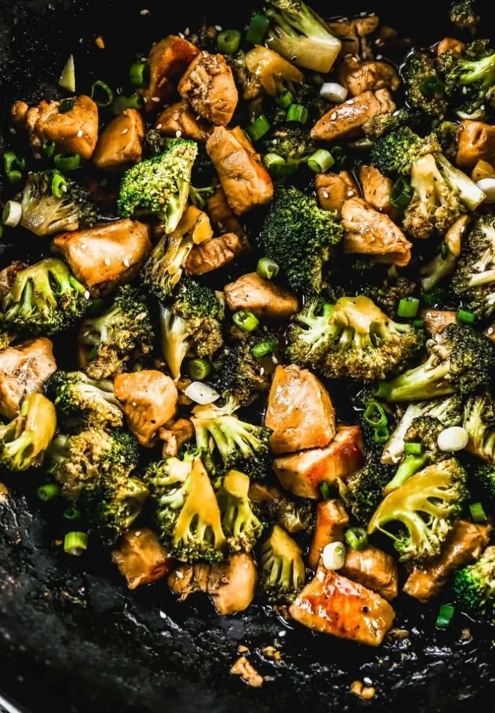 Delicious chicken broccoli stir fry served in a bowl with vibrant vegetables