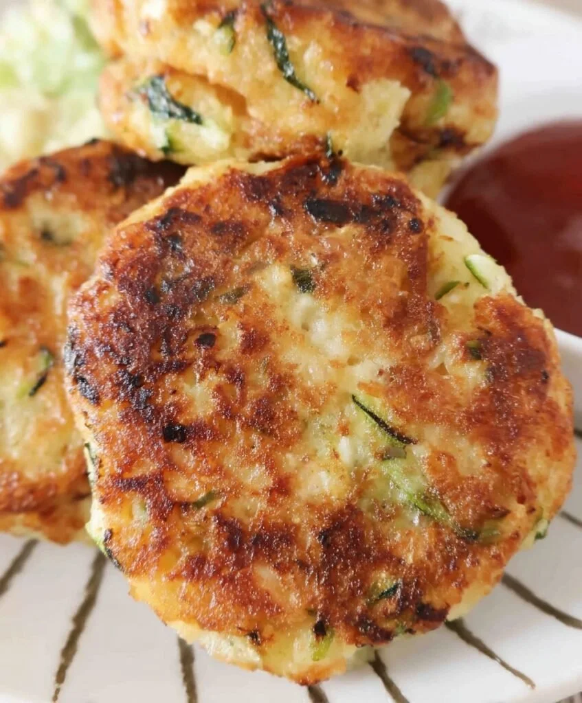 Delicious easy chicken rissoles served with a side salad