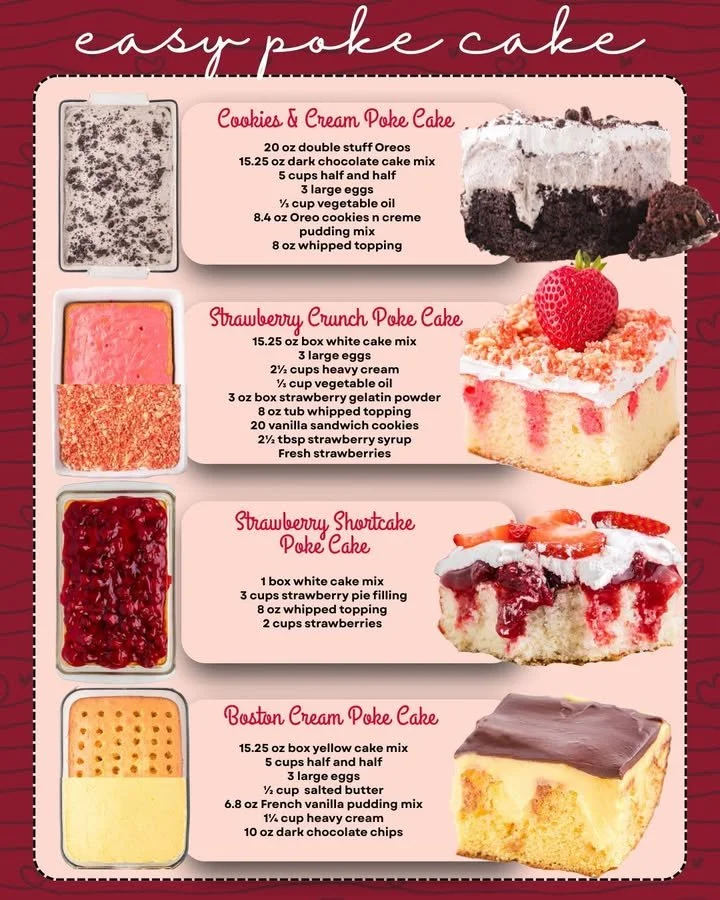 Delicious easy poke cake recipes with vibrant toppings and flavors.