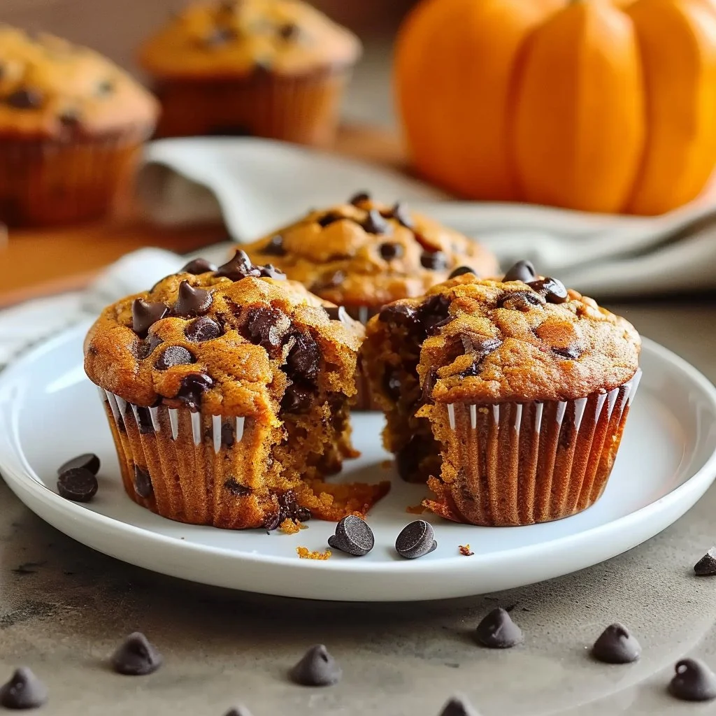 Easy pumpkin chocolate chip muffins fresh out of the oven