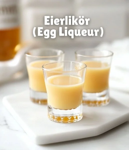 Bottle of German Eierlikör, a rich and creamy egg liqueur.