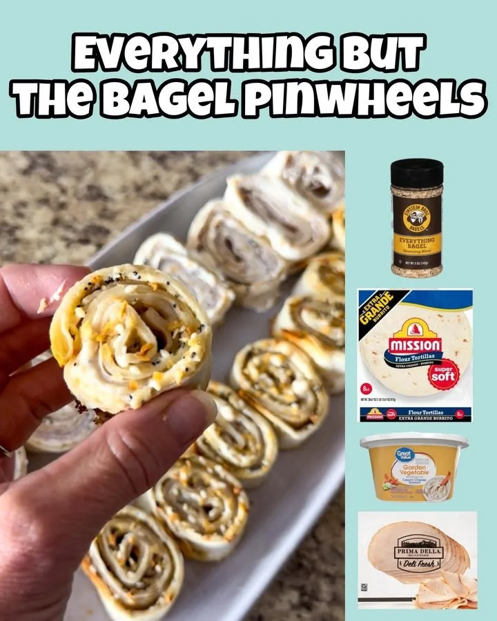 A platter of everything but the bagel pinwheels topped with tasty seasoning.