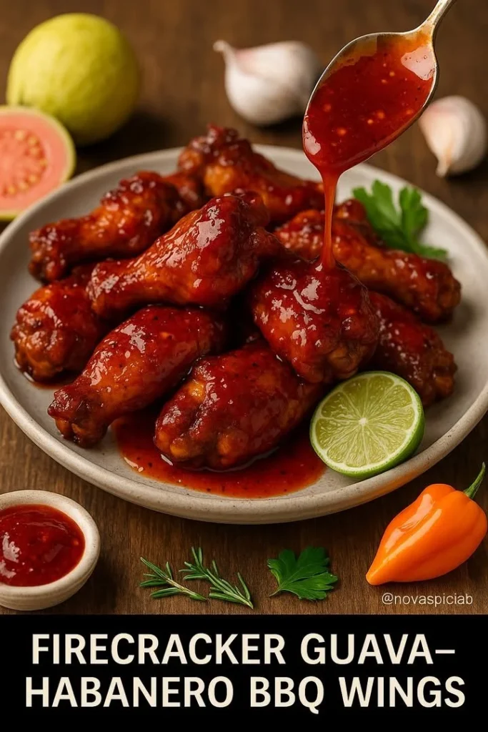 Firecracker Guava-Habanero BBQ Wings on a serving platter