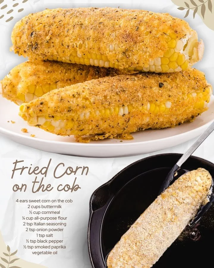 Plate of delicious Fried Corn on the Cob garnished with herbs and spices.