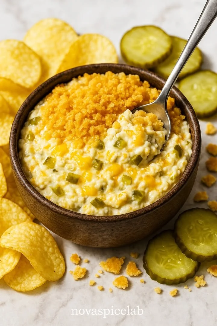Delicious Fried Pickle Dip served with tortilla chips