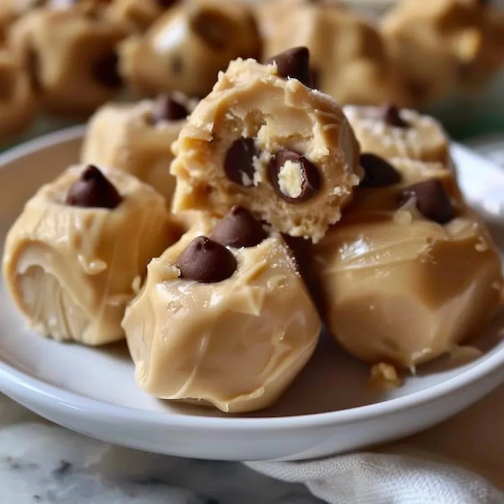 Frozen Greek yogurt peanut butter bites on a plate