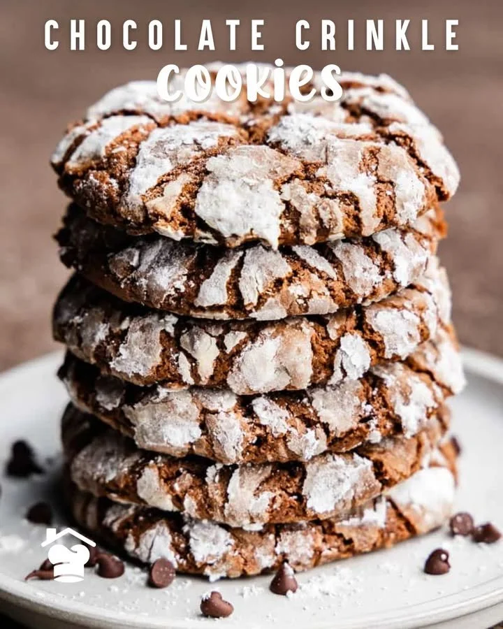 Galletas de chocolate arrugadas frescas y crujientes sobre una mesa de madera.