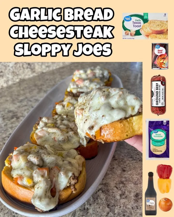 Delicious Garlic Bread Cheesesteak Sloppy Joes served on a plate