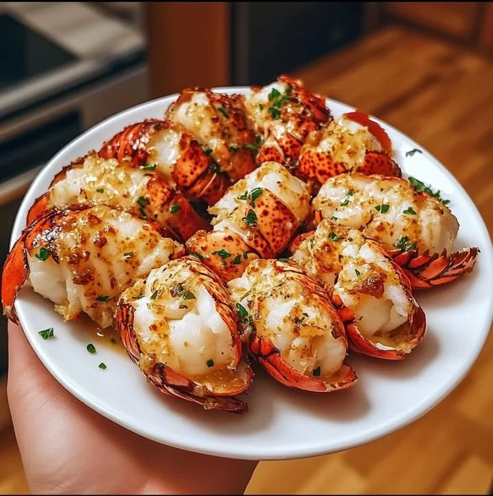Delicious garlic butter lobster tails served on a plate