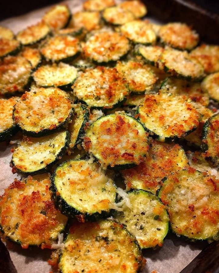 Crispy Garlic Parmesan Zucchini Chips on a plate as a healthy snack
