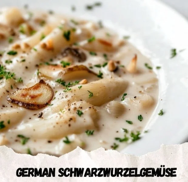 Plate of German Black Salsify served in creamy butter sauce