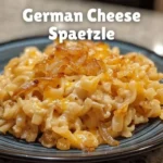 Plate of German cheese noodles topped with herbs and melted cheese