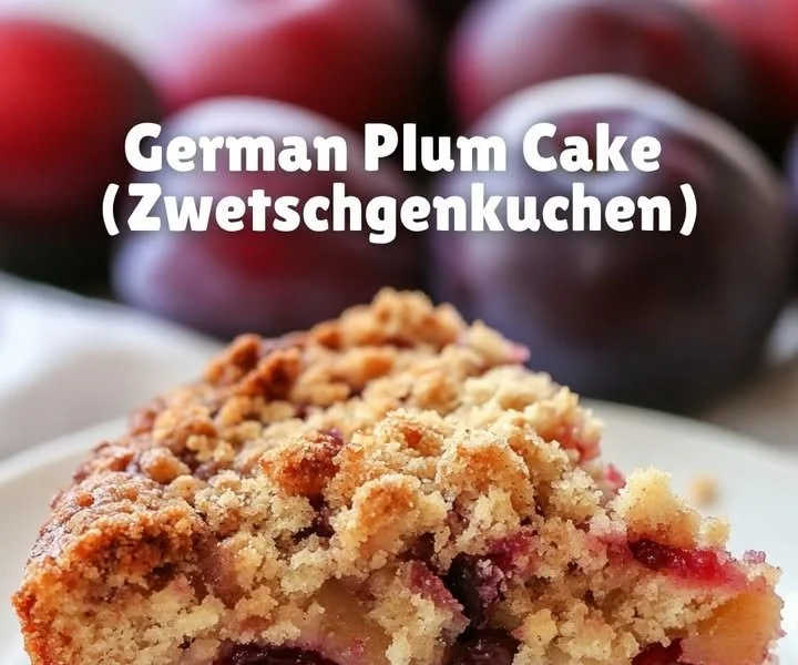 Deliciously baked German Plum Cake with fresh plums on top.