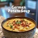 Bowl of delicious German Potato Soup garnished with herbs