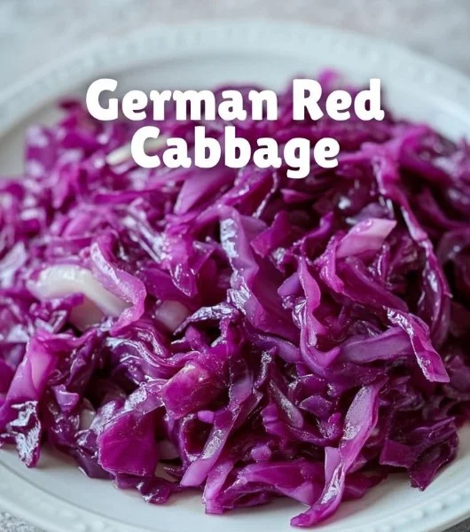 Dish of cooked German Red Cabbage with spices and herbs