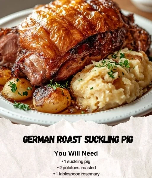Delicious German roast suckling pig served at a festive banquet