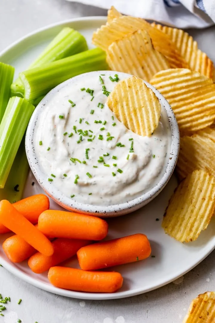 Delicious Greek Yogurt Ranch Dip served in a bowl with fresh veggies for dipping.