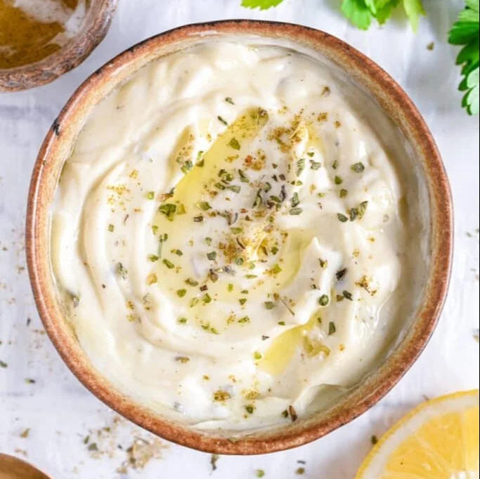 Delicious Greek yogurt ranch dressing in a bowl