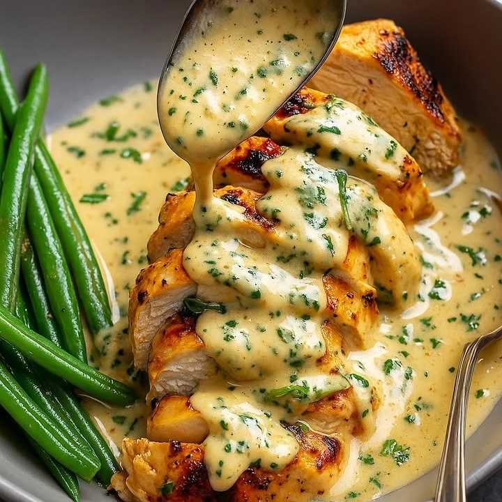 Grilled Chicken Bowl with Creamy Garlic Herb Sauce and colorful vegetables