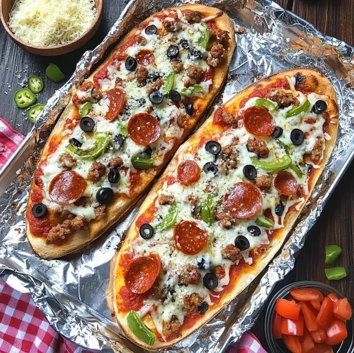 Delicious grilled French bread pizza topped with fresh ingredients