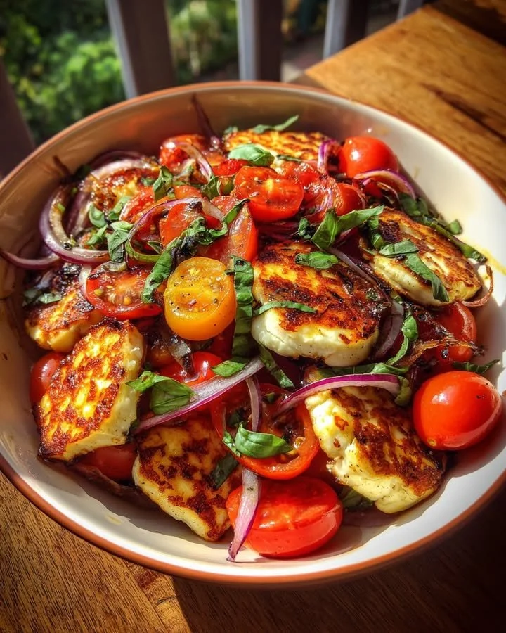 Grilled Halloumi and Tomato Salad, perfect summer dish