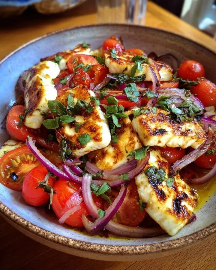 Grilled Halloumi and Tomato Salad, perfect summer dish.