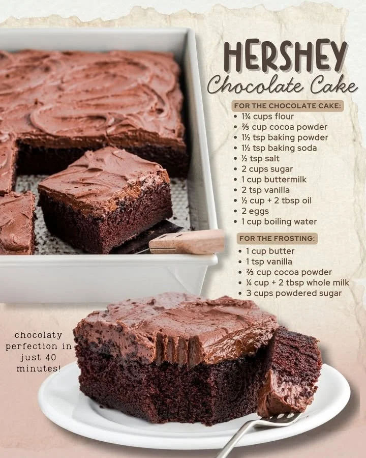 Delicious homemade Hershey chocolate cake with frosting and chocolate shavings