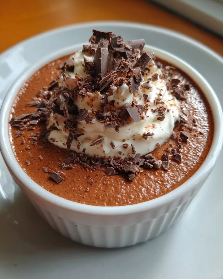 High Protein Cottage Cheese Chocolate Mousse dessert in a bowl