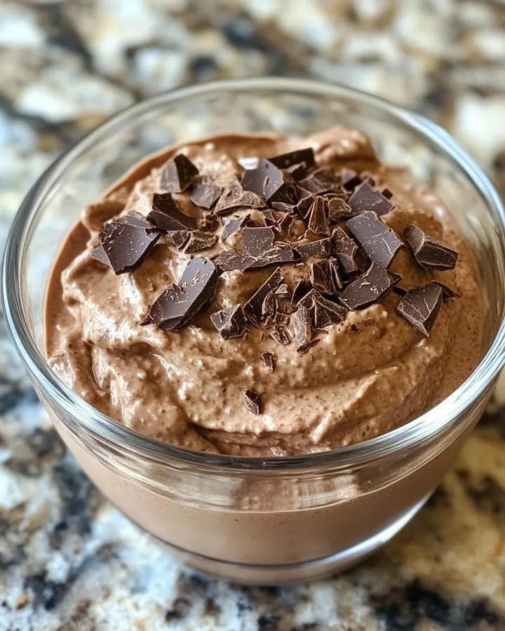 High protein cottage cheese chocolate mousse dessert in a bowl