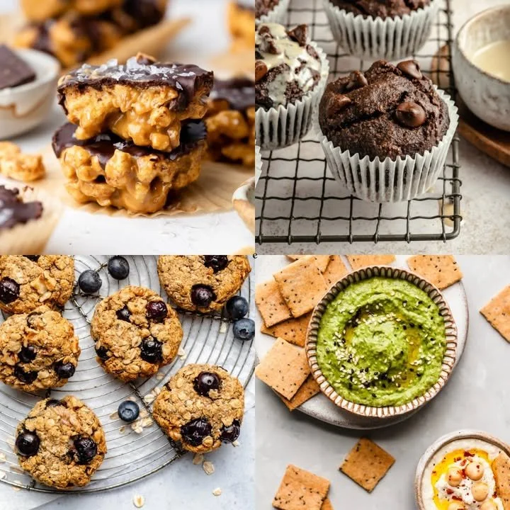 Assortment of high protein snacks in colorful bowls for healthy snacking.