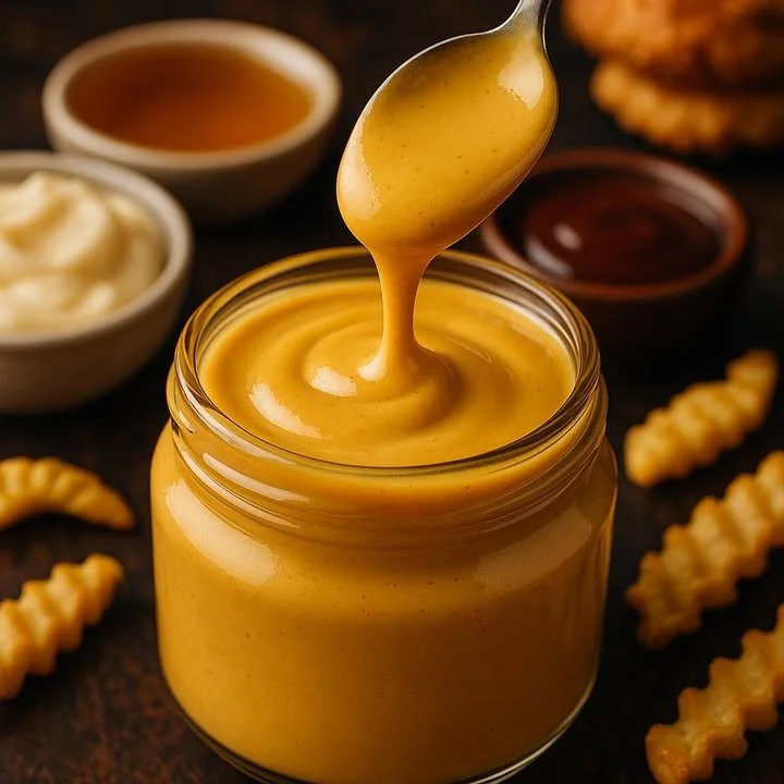 Bowl of homemade Chick-fil-A sauce with ingredients for dipping.