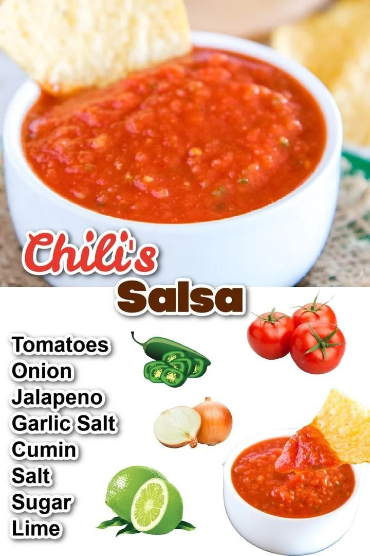 Bowl of homemade Chili's Salsa with fresh tomatoes and peppers