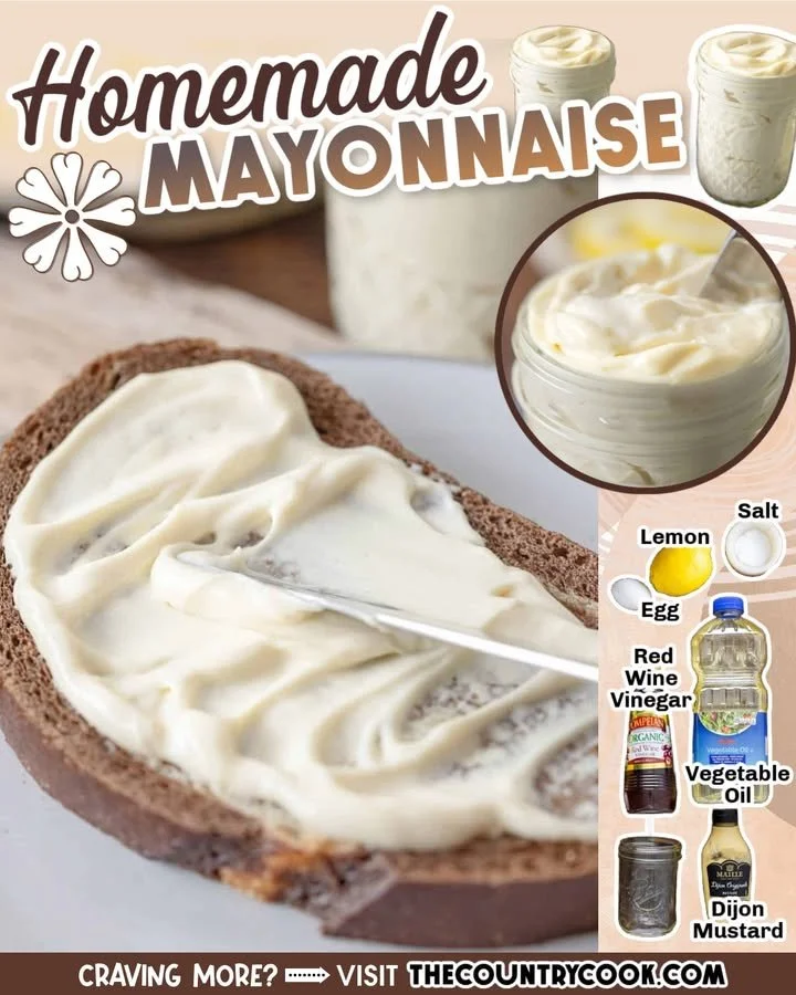 Bowl of homemade mayonnaise with ingredients on the side
