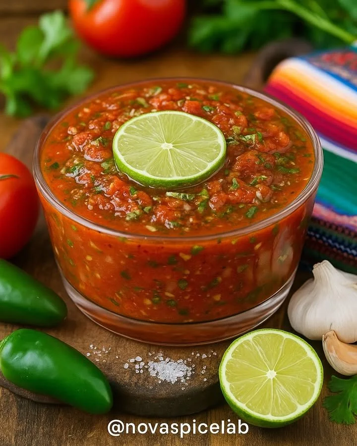 Bowl of vibrant homemade salsa with fresh tomatoes, cilantro, and lime