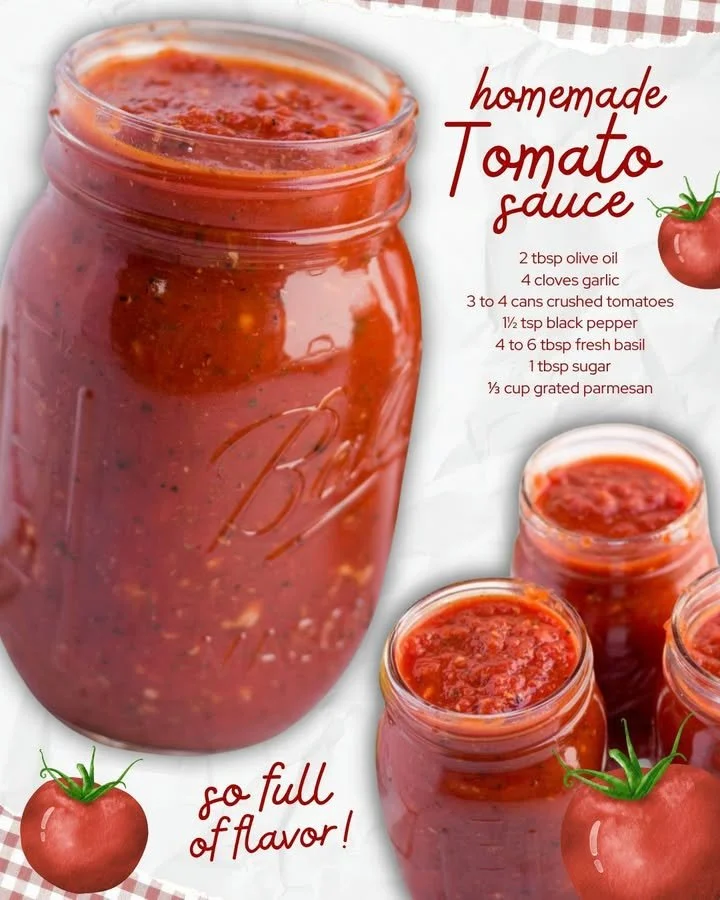 A bowl of rich homemade tomato sauce made from fresh tomatoes and herbs
