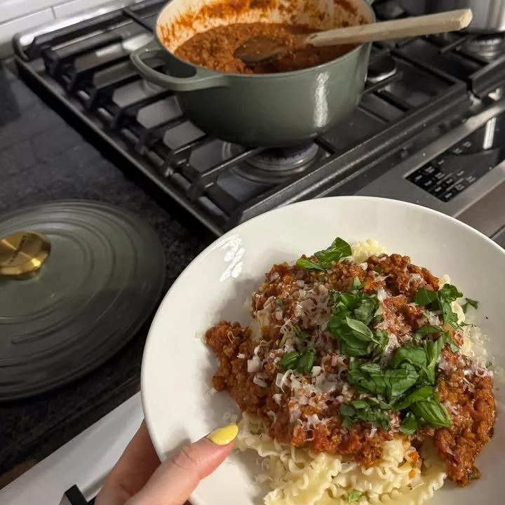 Delicious homemade veggie-packet meat sauce served with pasta