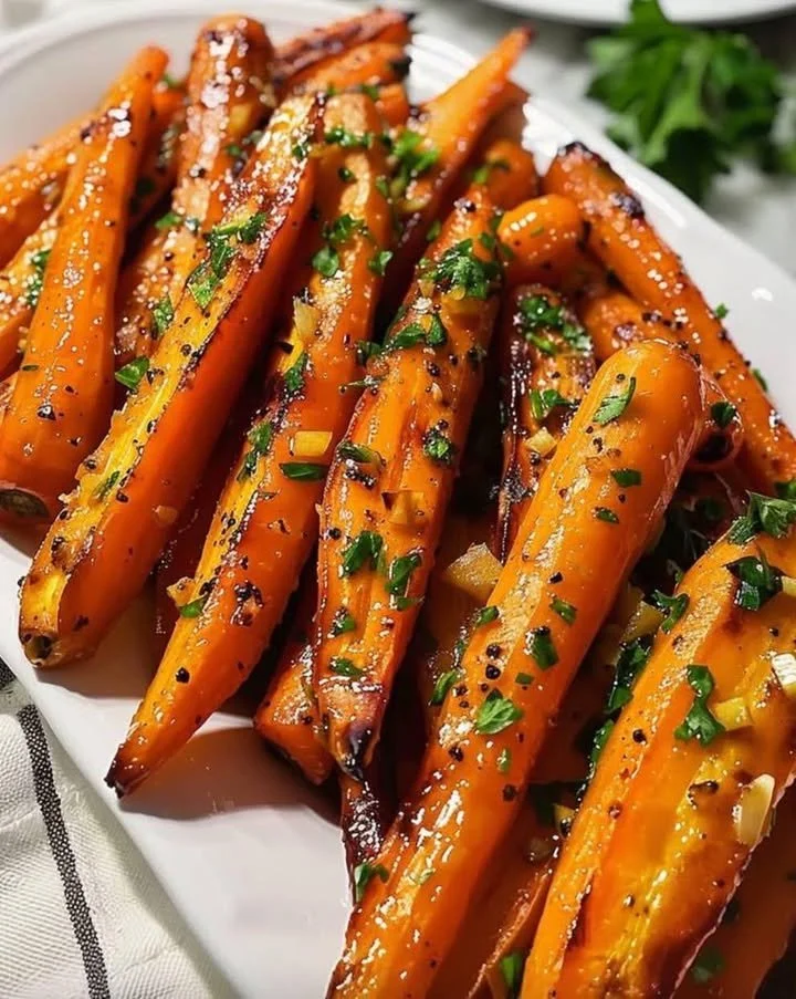Honey garlic butter roasted carrots served as a vibrant side dish