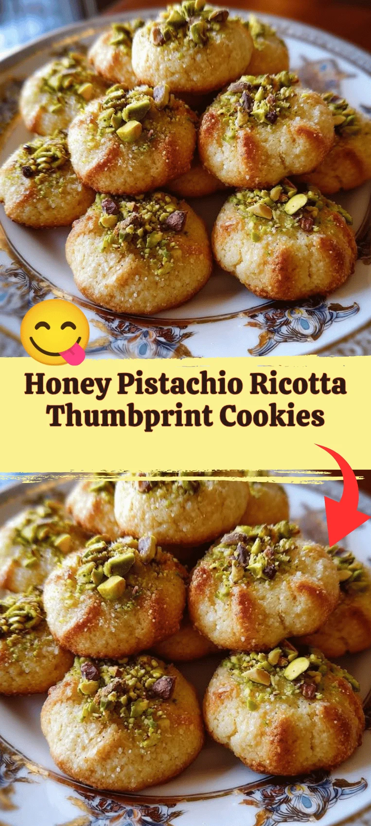Honey Pistachio Ricotta Thumbprint Cookies on a plate