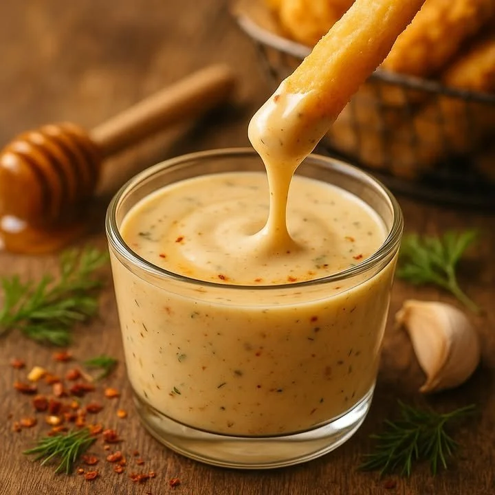 Delicious Hot Honey Ranch Dip served with crunchy vegetables and chips.