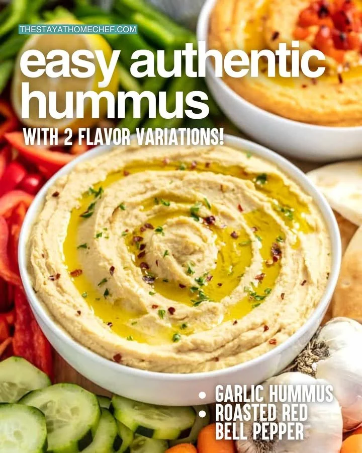 Tazón de hummus auténtico con aceite de oliva y especias