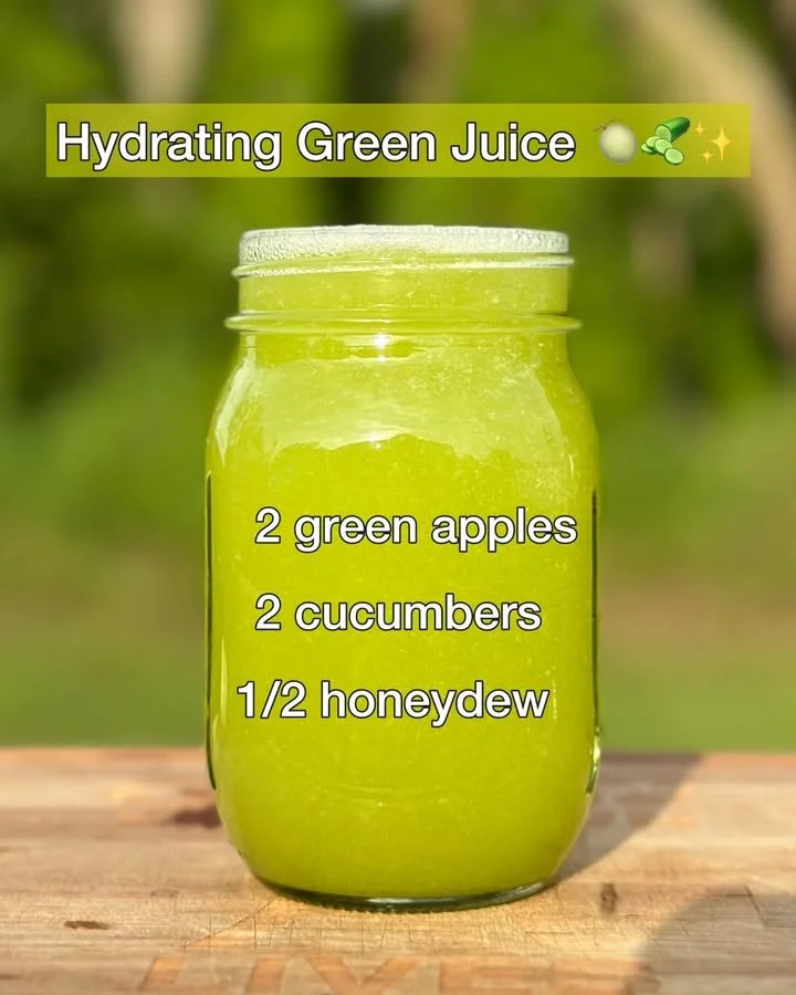 Refreshing and hydrating green juice made with fresh vegetables and fruits.