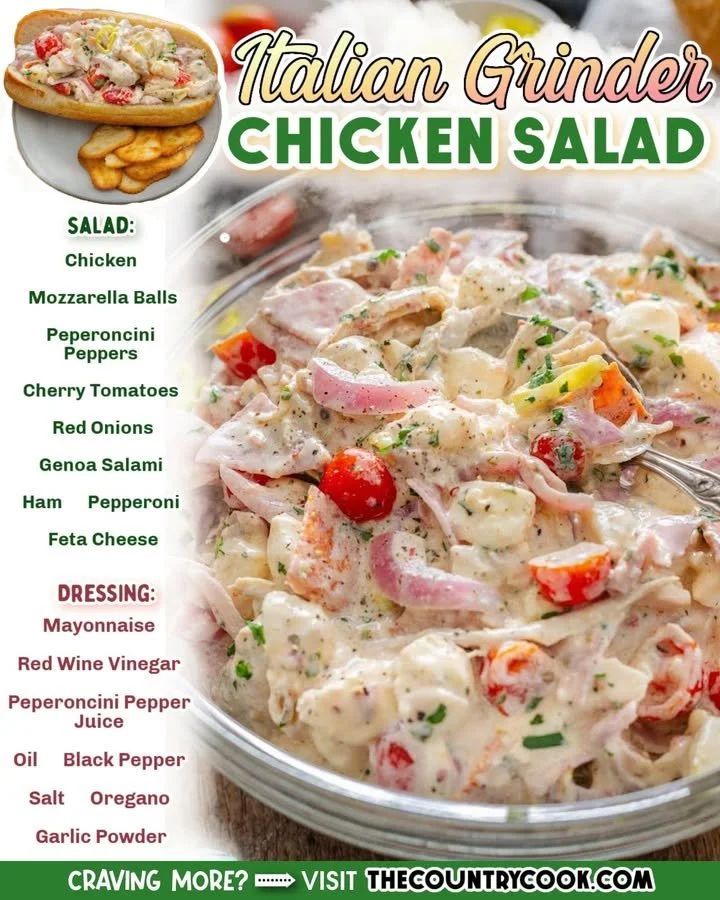 Delicious Italian Grinder Chicken Salad with fresh ingredients and vibrant flavors.