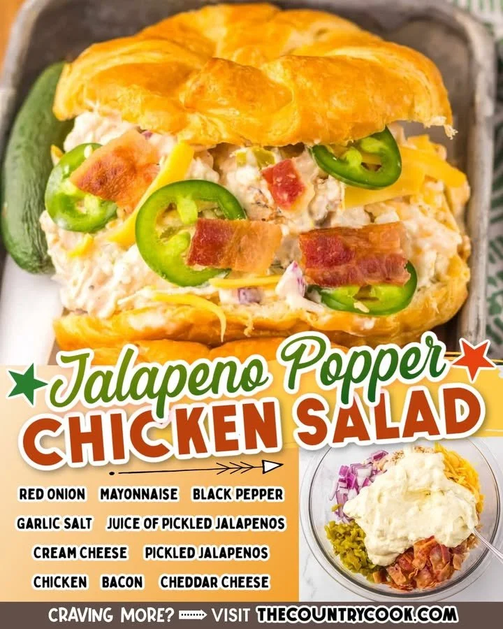 Freshly made Jalapeño Popper Chicken Salad garnished with jalapeños and cheese
