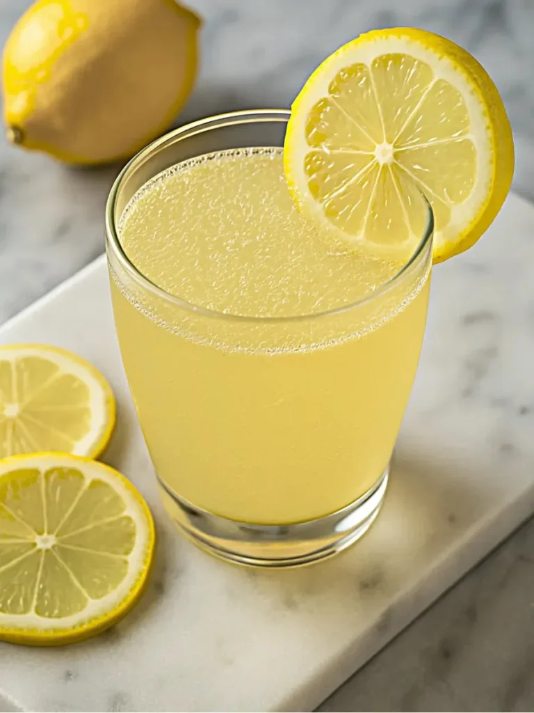 Japanese Pink Salt Drink in a glass with a slice of lemon