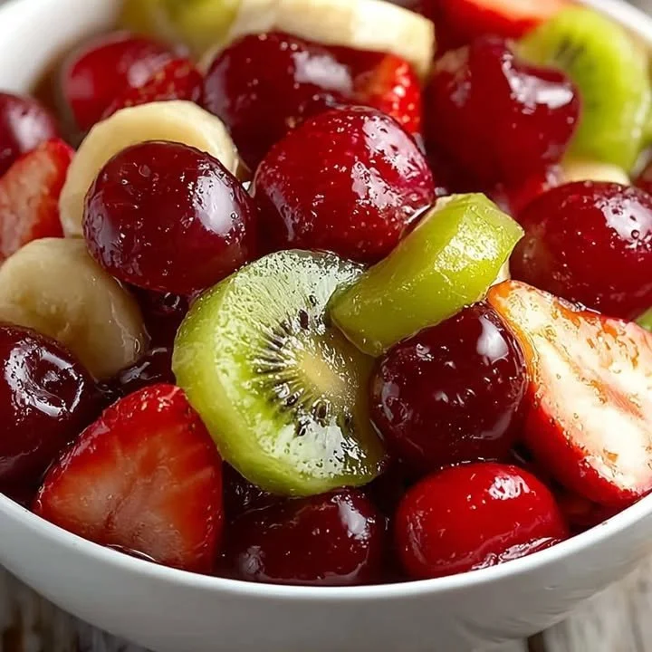 Colorful Kiwi Berry Banana Fruit Salad served in a bowl